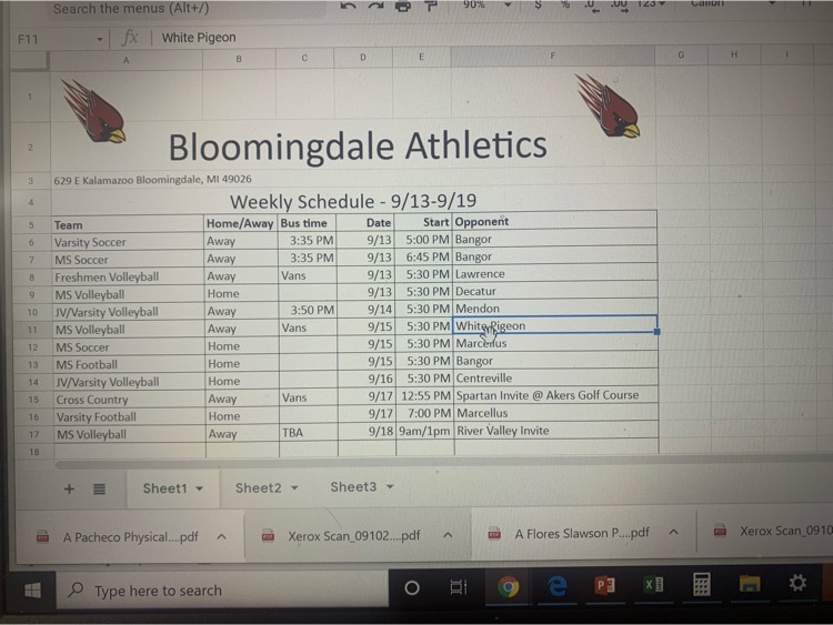 athletic schedule